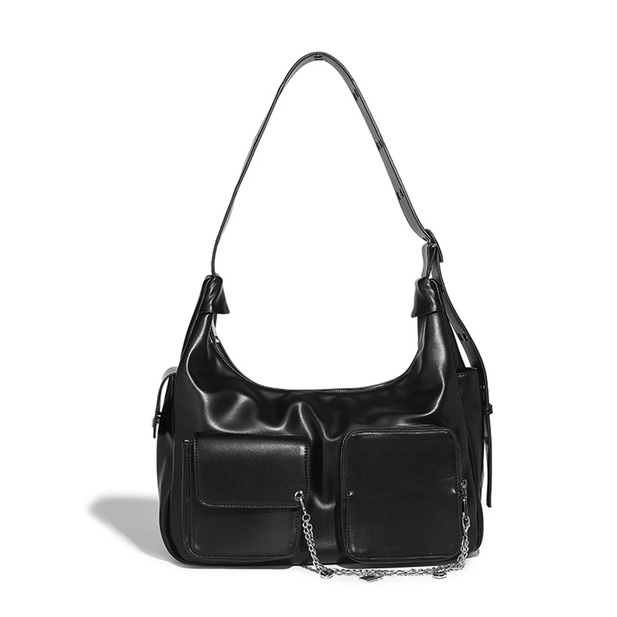 

Повседневная сумка из искусственной кожи в стиле панк в мотоциклетном стиле, женская большая вместительная портативная сумка на плечо, сумки-тоут с несколькими карманами