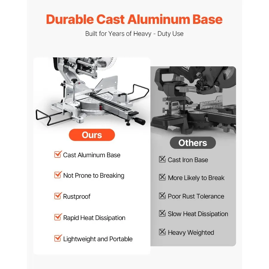 Troncatrice composita scorrevole con lama da 12 pollici Motore da 15 Amp con doppio smussaggio da 60 denti