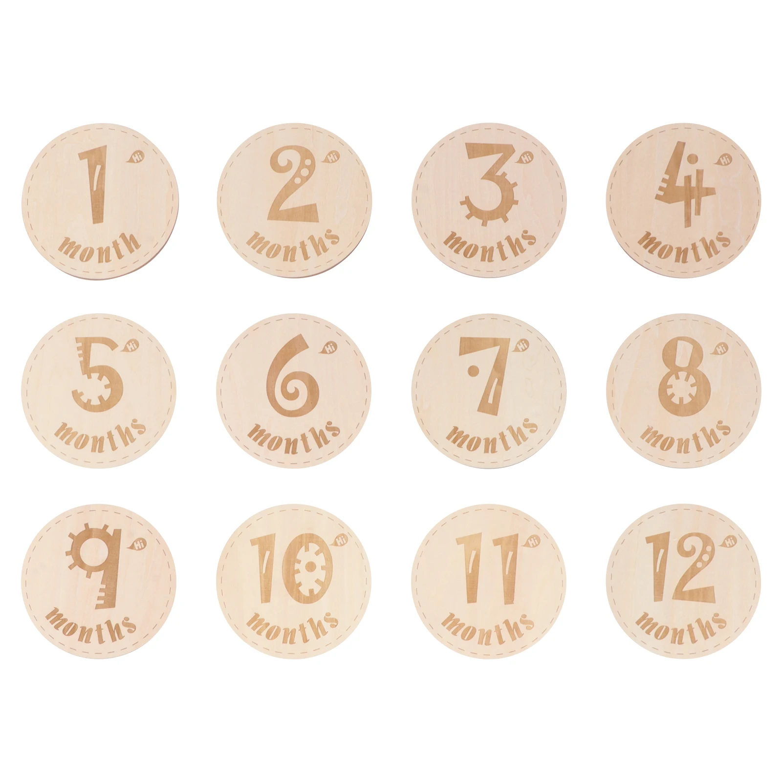 

12 Pcs/Set Wooden Baby Month Card Gift Photography Prop Souvenir Newborn Cards Monthly Infant Birthday Growth Recording