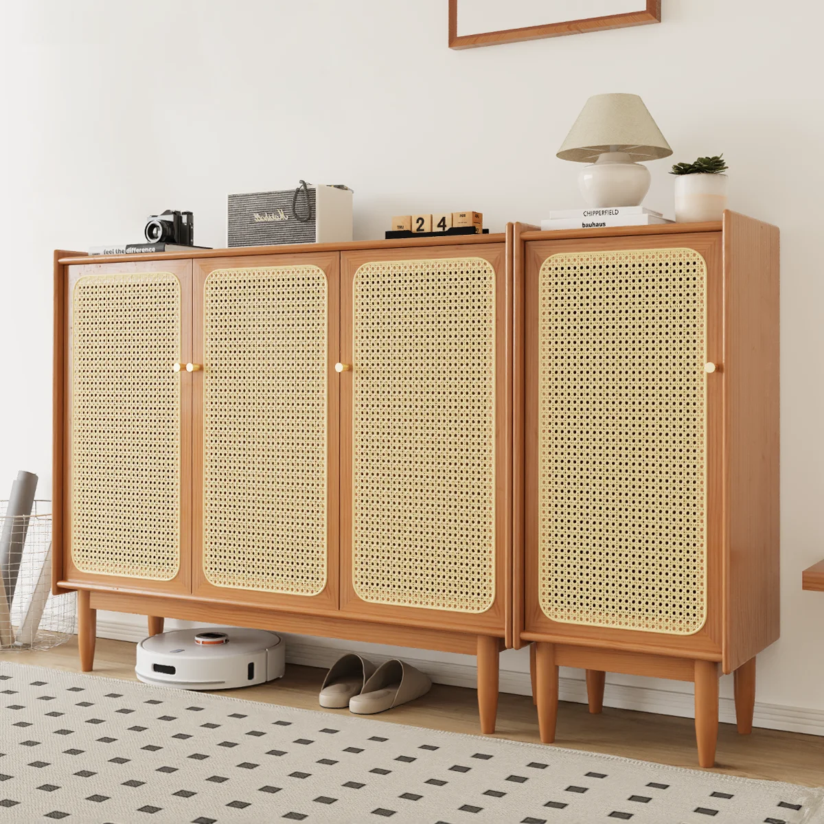 

Mumei solid wood rattan door shoe cabinet enters the door of the living room