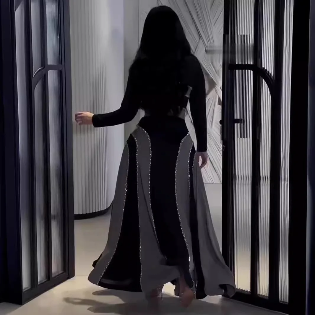 เดรสออกงานปาร์ตี้สำหรับผู้หญิงเดรสยาวสำหรับงานปาร์ตี้เดรสเข้ารูปคอกลมเอวแน่นกระโปรงประกบหรูหรามีระบาย2024