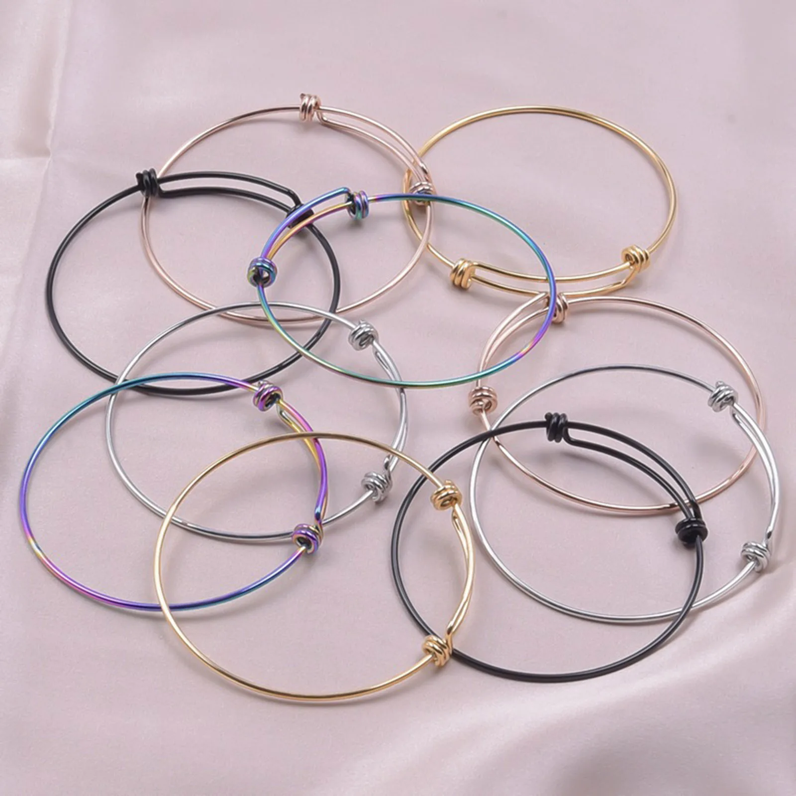 Stainless Steel Expandable Bangle Adjustable Wire Blank Bracelets For Diy Jewelry Making Accessories Summer Handicraft 23cm,1PC