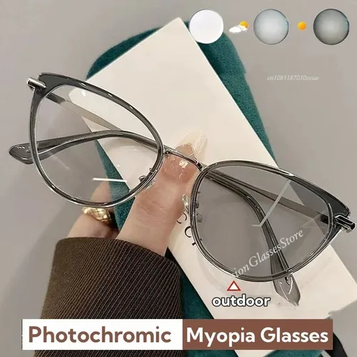 Imagen 1 del producto 2025 gafas para miopía para mujer, gafas fotocromáticas de ojo de gato con luz azul a la moda Unisex, gafas Retro para miopía, dioptrías HD