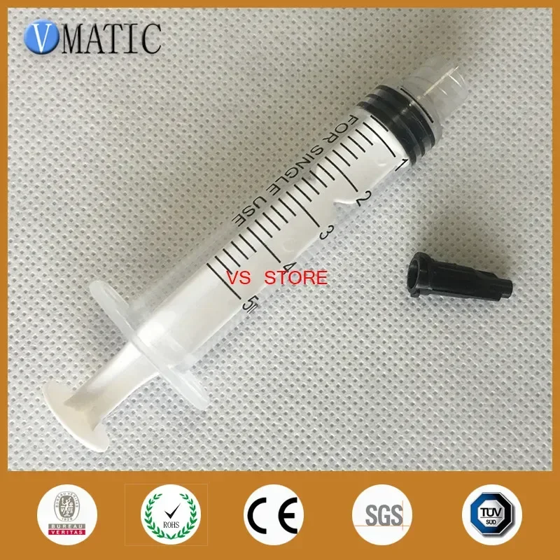 Free Shipping 10 Sets Non Sterilized Glue Dispensing Plastic Syringes 5cc / 5ml With Syringe Tip Caps/Stopper