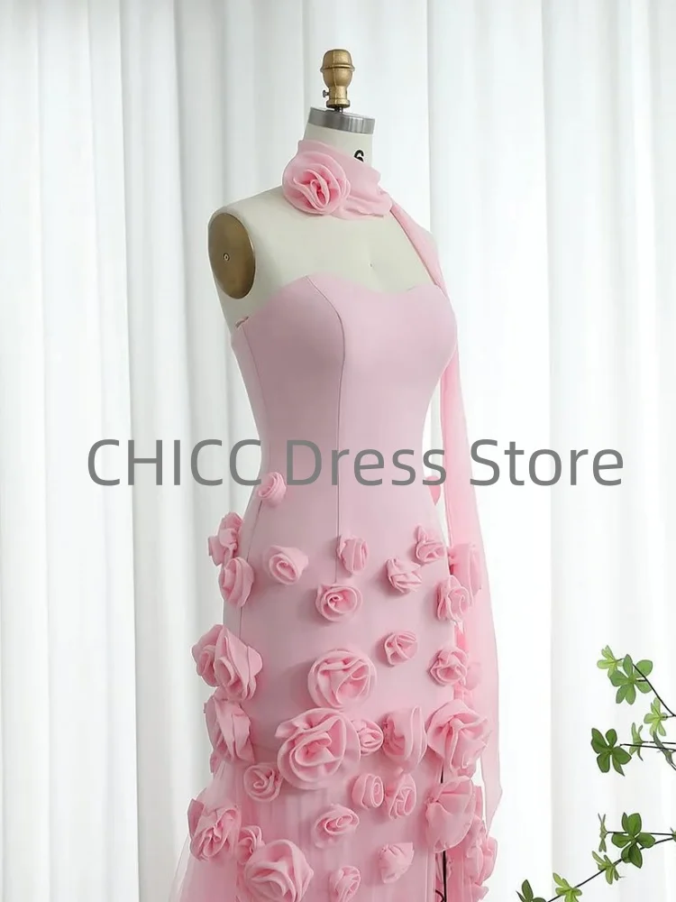 꽃과 절묘한 이브닝 드레스 Strapless 민소매 인어 파티 댄스 파티 드레스 핑크 특별 행사 드레스 맞춤형