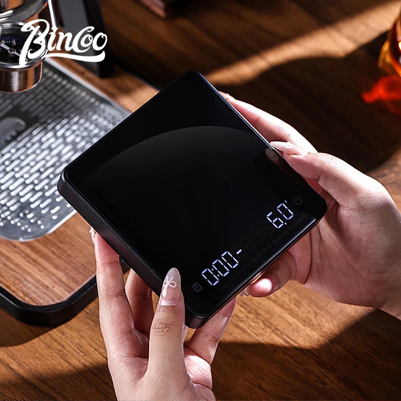 Bincoo Glass Panel Pour Over Coffee Scale 2KG, Water-to-Coffee Ratio Scale with 600mAh Battery, 0.1g High Precision Timer, Ideal
