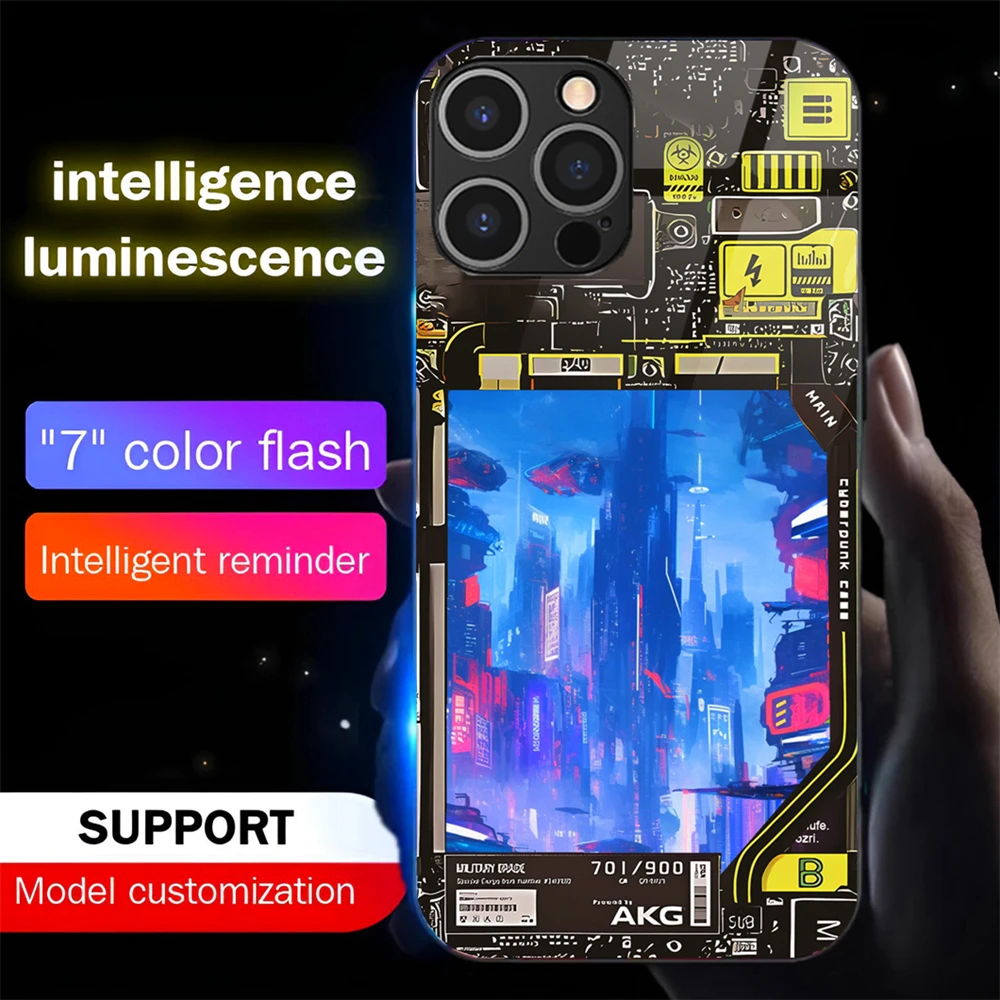 

Luxury Punk City Sound Music Control Led Light Phone Case Glowing Cover For iPhone 16 E 15 14 13 12 Pro Max 7 Plus X XR