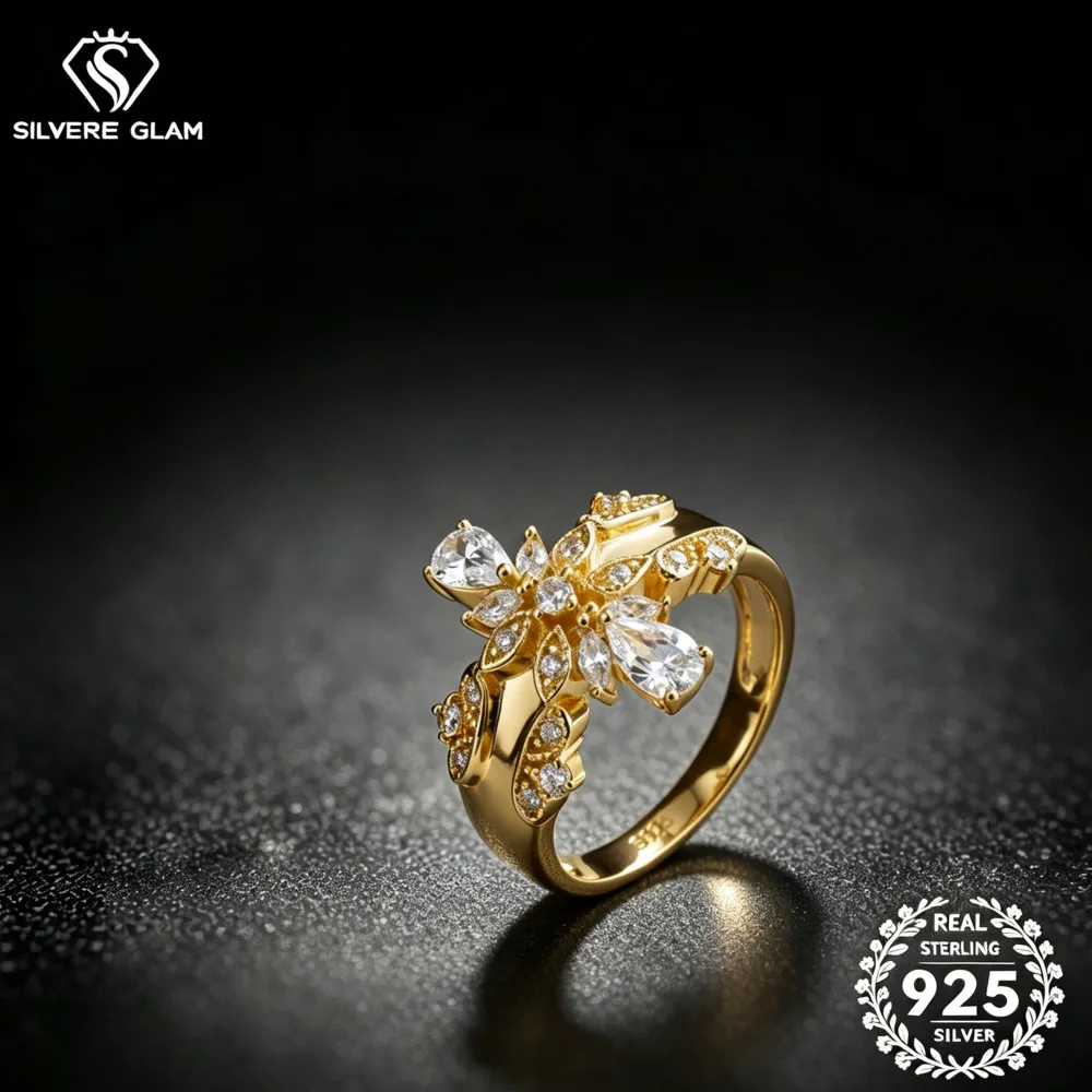 925 Sterling Silver Pear Cut Floral Moissanite Ring D VVS1 Multi Stone Vintage Leaf Statement Fine Jewelry For Women