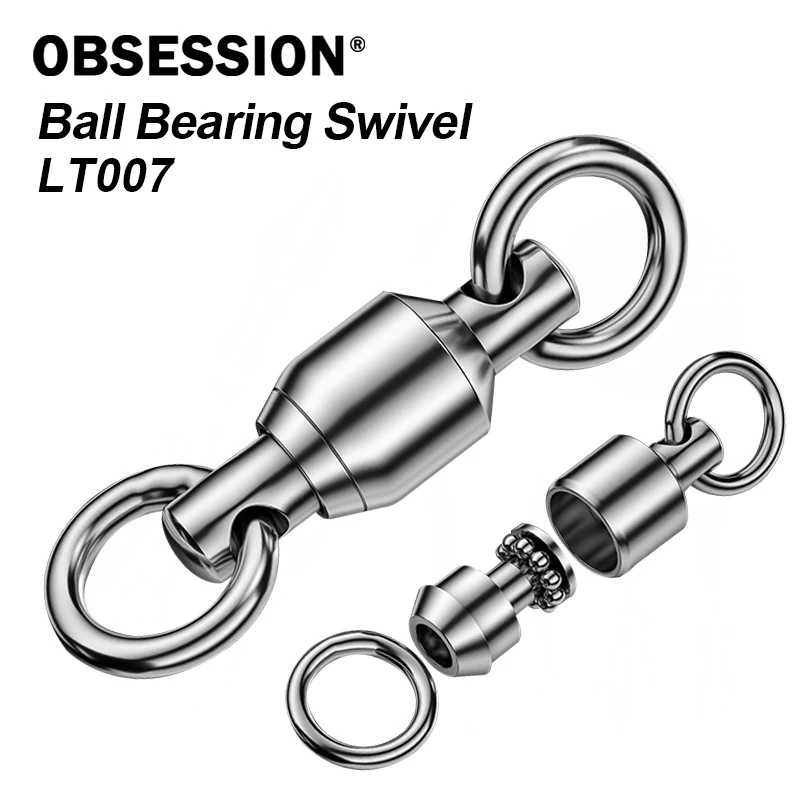 

OBSESSION LT007 10pcs/bag 0#-10# Heavy Duty Stainless Steel Ball Bearing Swivel With Solid Ring Fishing Lure Connector Swivels