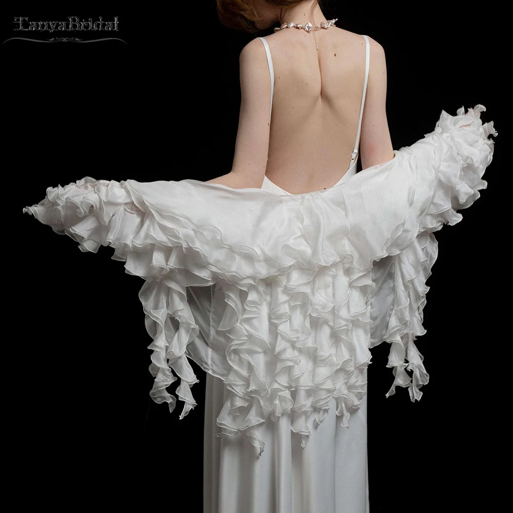 

Romantic Stunning Silk Chiffon Weddig Cape Free-Spirited Tassel Fashion Bridal Accessories Boho Chic DJ147