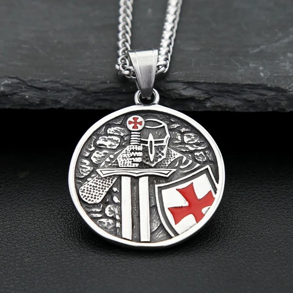 

Vintage Armor Shield Knight Templar Cross Pendant Necklace For Men Stainless Steel Fashion Punk Amulet Jewelry Gift Dropshipping