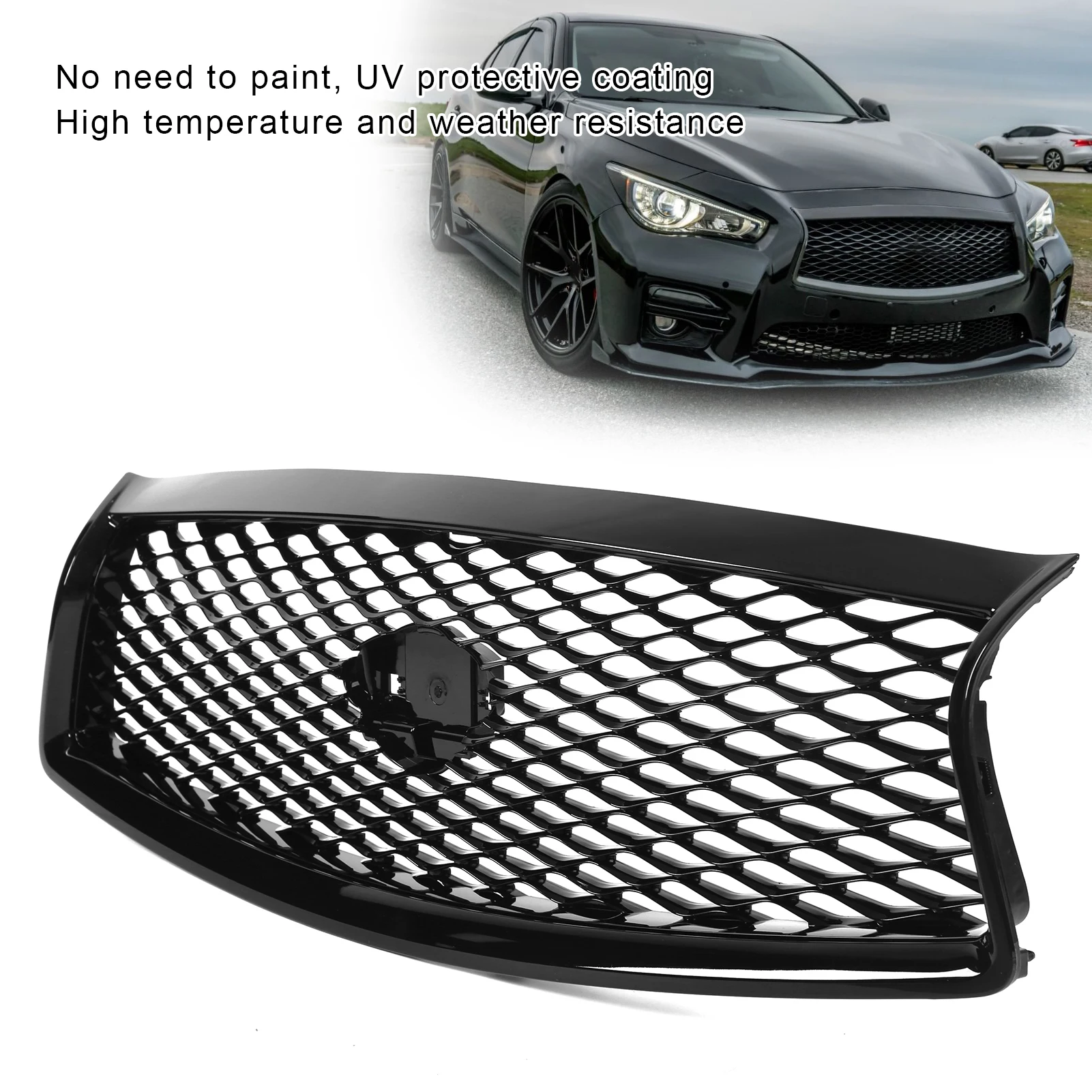 

Gloss Black for Eau Rouge Front Bumper Mesh Grille Grills Replacement for Q50 2014‑2017 Car Front Upper Grill