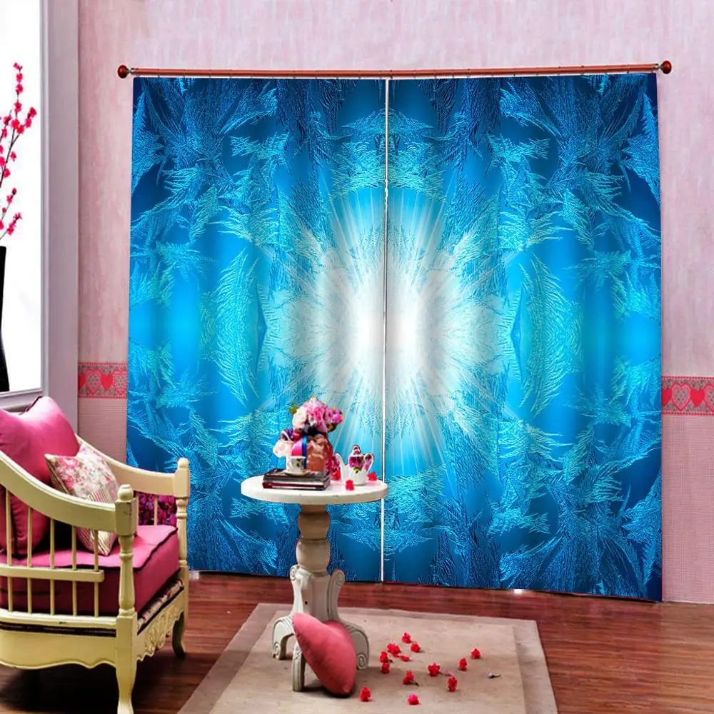 Blue curtains fashion light 3D Curtain Luxury Blackout Window Curtain Living Room stereoscopic curtains