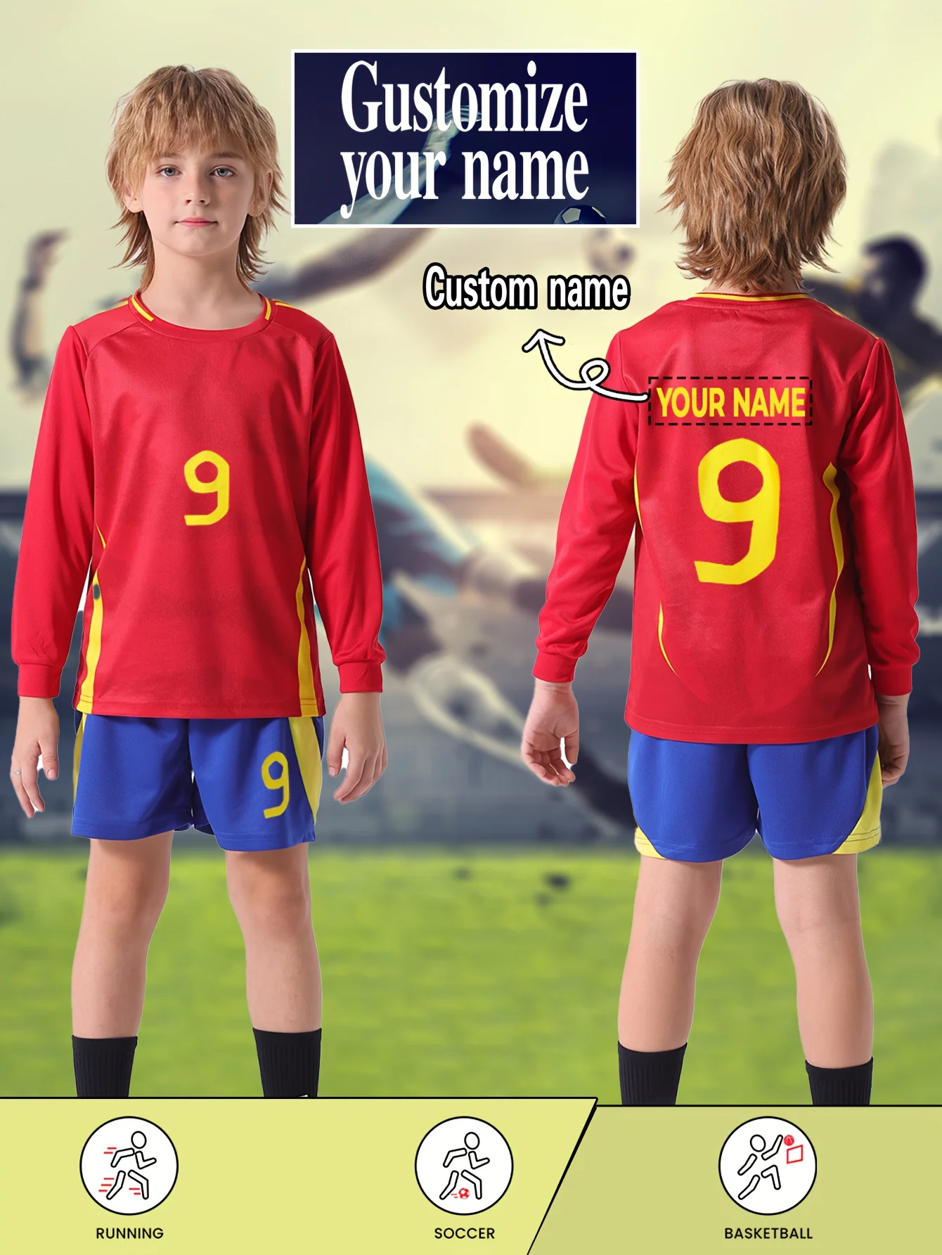 Children's Sports Football Kit Quick Dry Casual Training Uniform Set with Personalized Name Customization Fixed Number 9