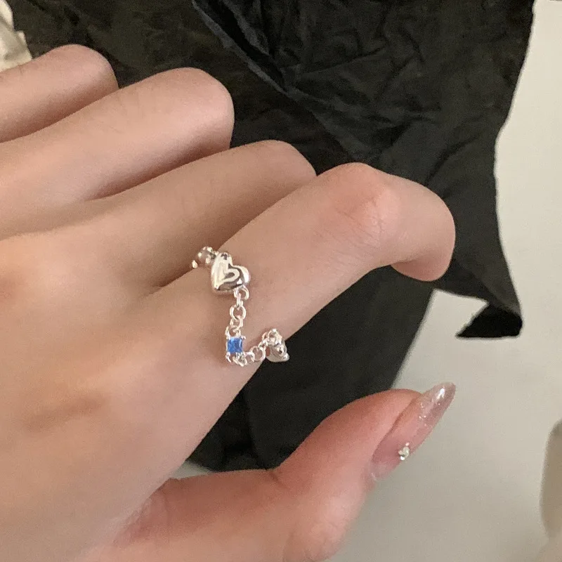 VENTFILLE 925 Sterling Silve Lovr Heart Zircon Ring for Women Girl Gif Chain Irregular Branch Asymmetry Jewelry Dropshipping