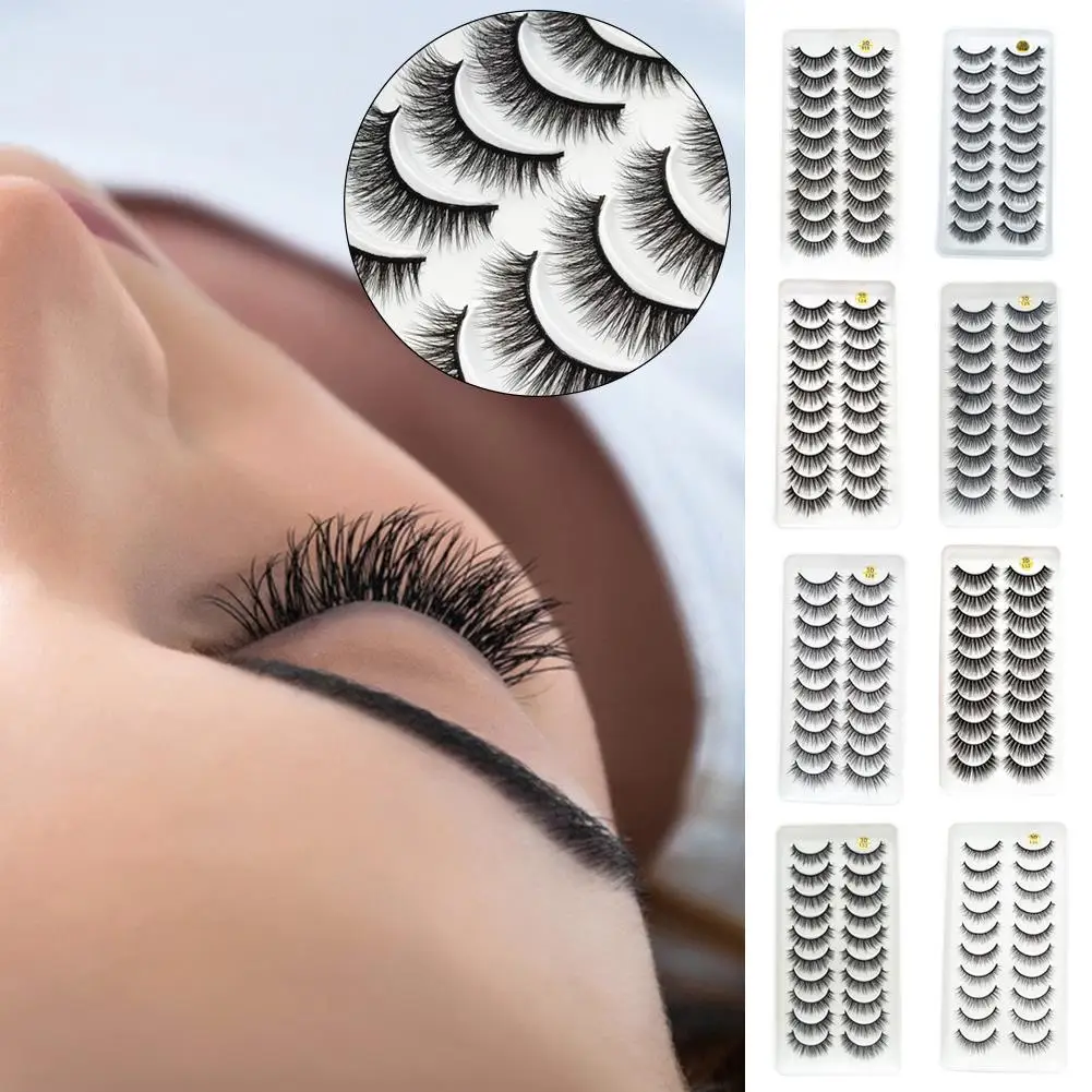 10pairs Fake Eyelashes 3D Mink Eyelashes Thick Three-dimensional Makeup Eyelashes Multi-layer Products Soft Extension Fluff L8W2