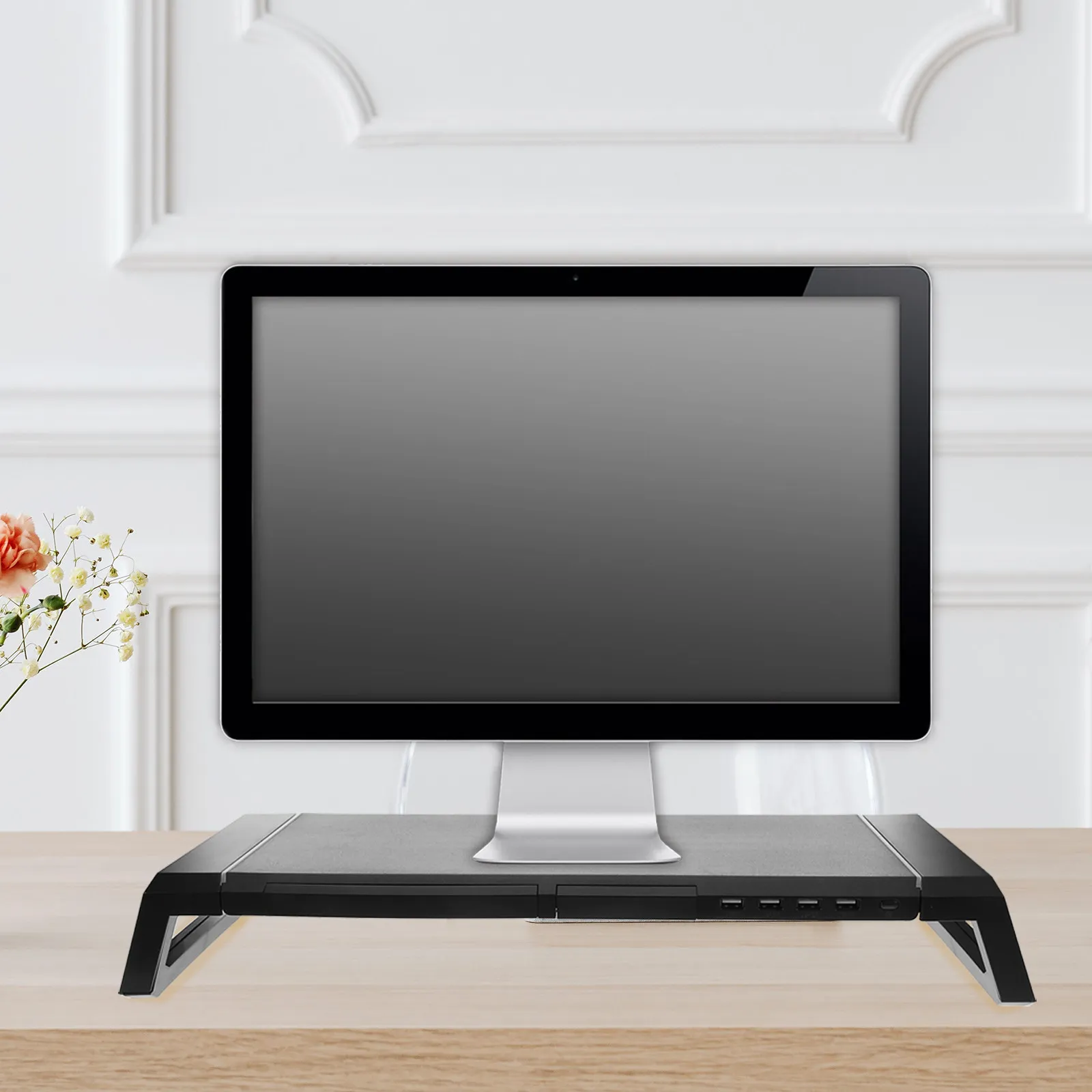 

Laptop Monitor Riser Stand Multi-Functional Desktop with Rgb Lighting USB Charging Port for Computer Screen Ergonomic Design