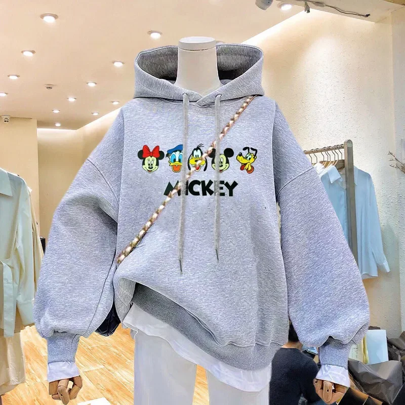 Sudadera con capucha de Disney para mujer, chaqueta holgada con estampado de Mickey y dibujos animados, sudaderas estéticas para mujer