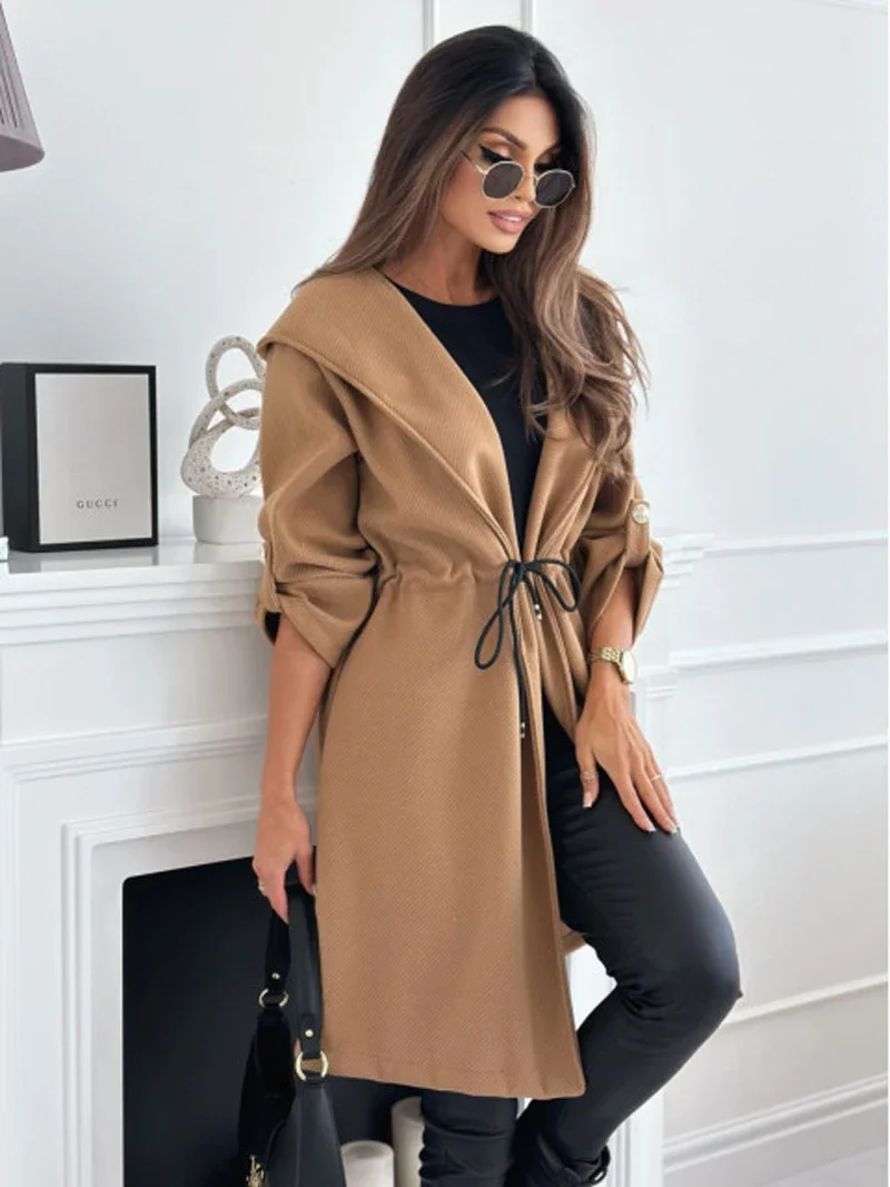 CPSYMYM Autumn Winter Long Sleeve Trench Coat For Women Fashion Loose Office Lady Long Outerwears Jacket Coats Female Clothing