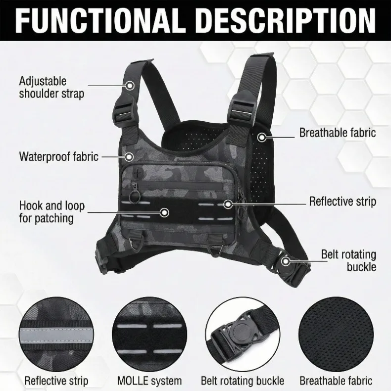 Sports Chest Bag Lightweight Waterproof Tactical Molle Hiking Camping Vest Bag Outdoor Hiking Travel Multifunctional Storage Bag image 11