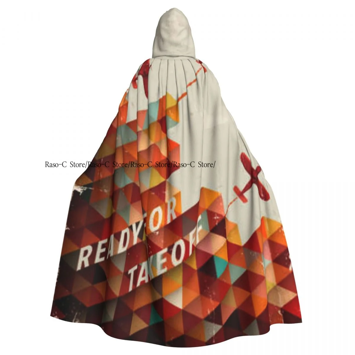 Unisex Witch Party Reversible Hooded Adult Vampires Cape Cloak Ready For Take Off Geometric Triangles Clouds Planes