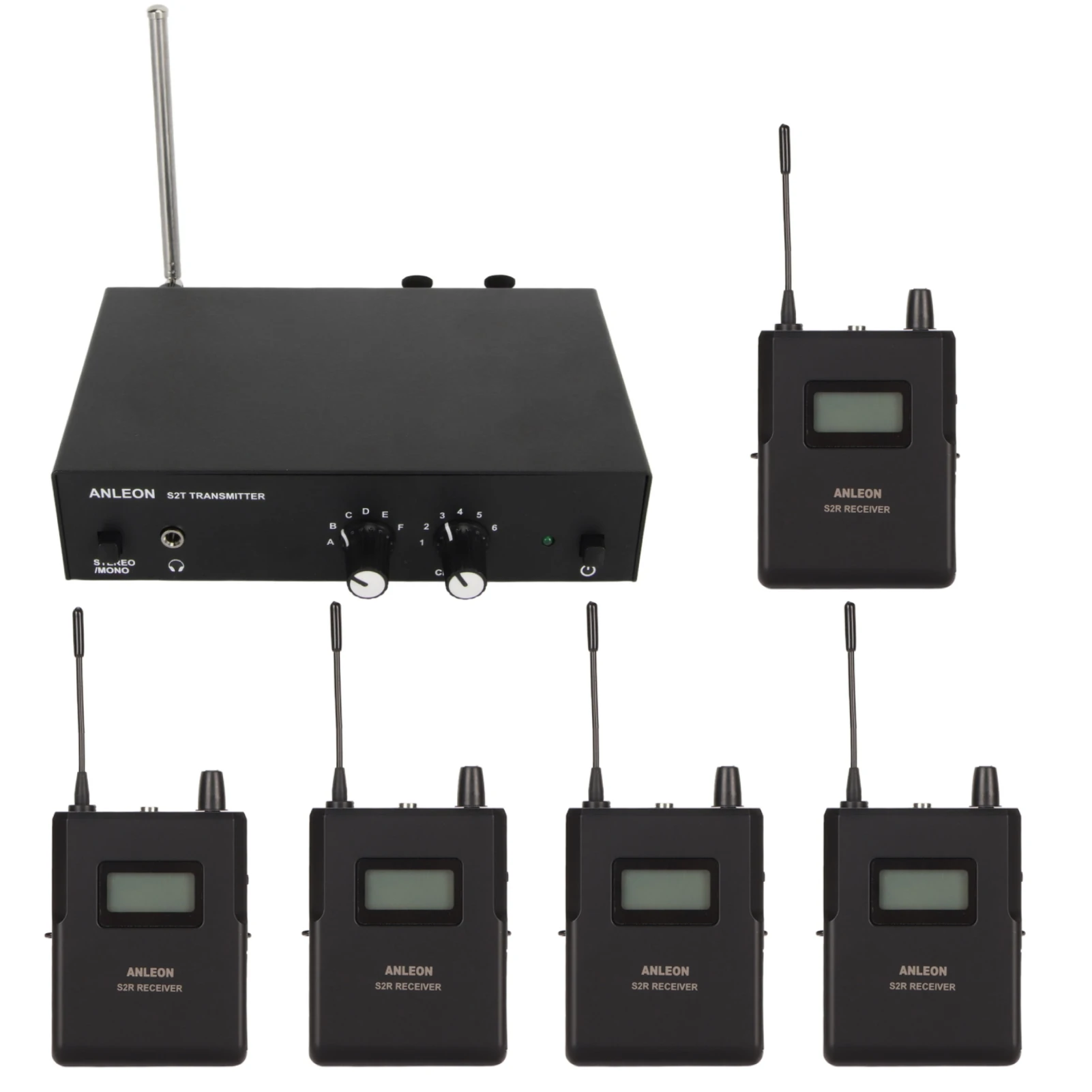 ANLEON S2 Stereo Wireless In-Ear Monitor System 4 Frequencies Professional Digital Stage Monitoring System Kit with 5 Receivers