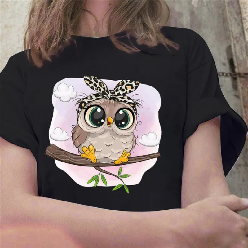 New Cute Owl Print Women's Casual Harajuku Round Neck T-shirt Graphic T Shirts Kawaii Aesthetic Clothes Harajuku Pro Choice Tee