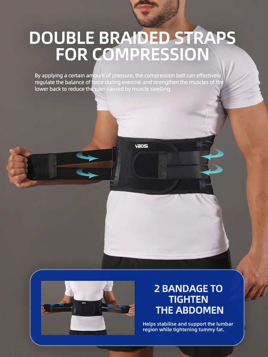 VBOSi خصر قابل للتعديل وجيد التهوية يدعم دعامة أسفل الظهر للرجال والنساء مع مثبتات معدنية