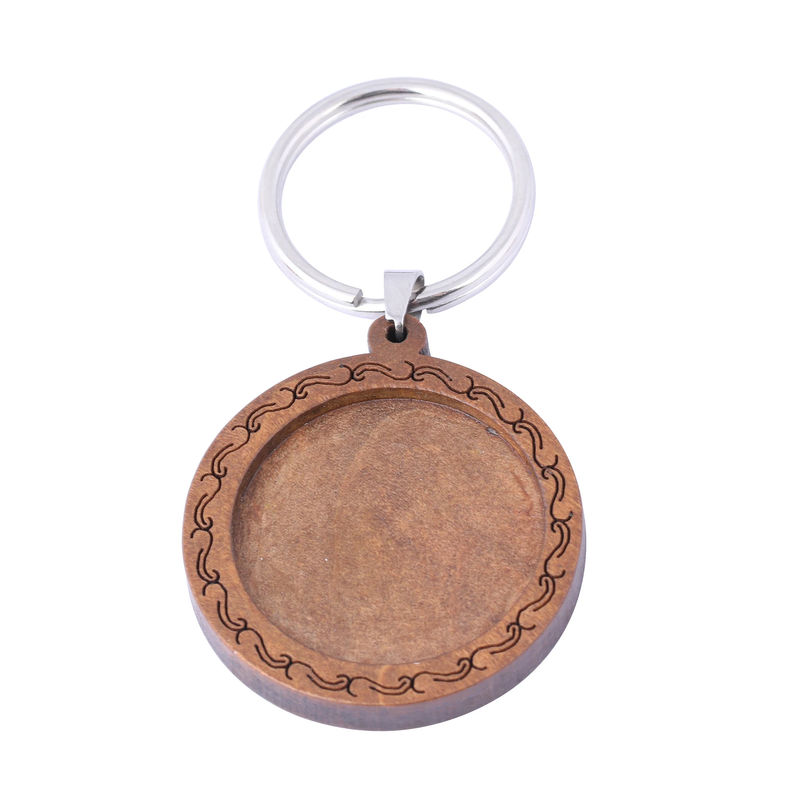 

onwear 3pcs 30mm round wood cabochon key chain base settings diy blank wooden keychain bezel trays diy stainless steel keyring