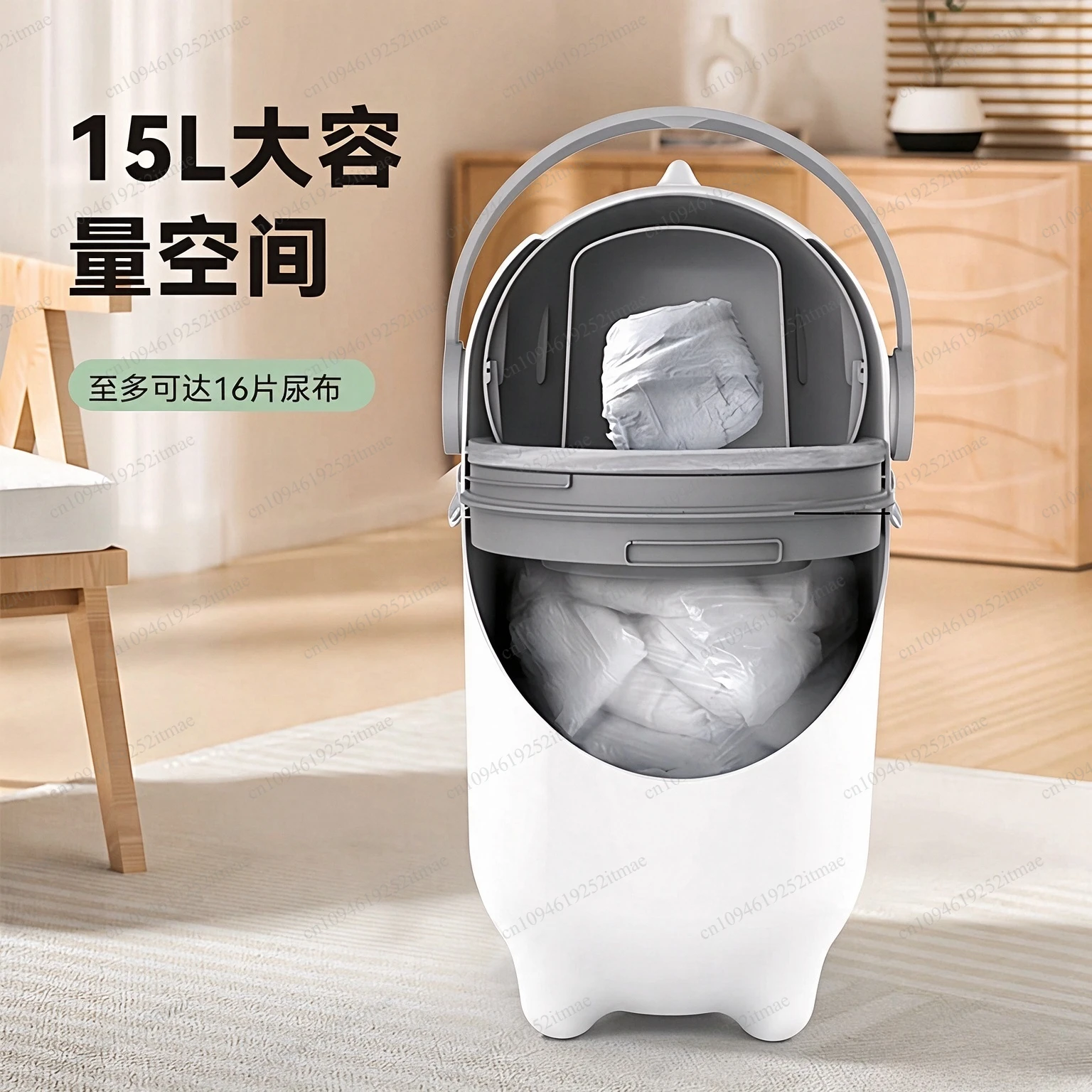 Diaper Disposal Bin, Large Capacity Odor-Proof Nappy Trash Can, Quiet Close Lid, White for Nursery
