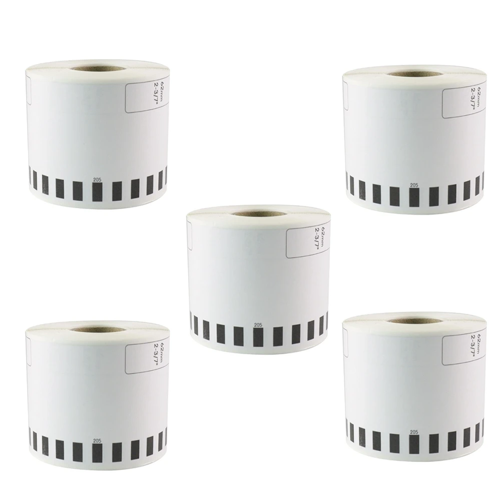 5 Refill Rolls Compatible -22205 Label 62mmx30.48M Continuous Compatible for Label Printer White Paper DK22205