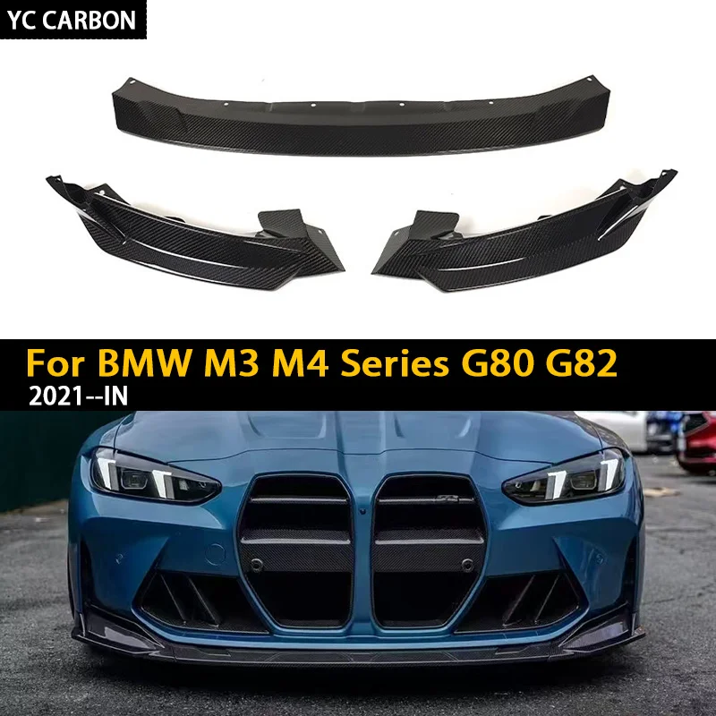 Real Dry Carbon Fiber Front Diffuser Bumper Lip for BMW G80 G81 G82 G83 2021-IN V Style 3Pcs/Set