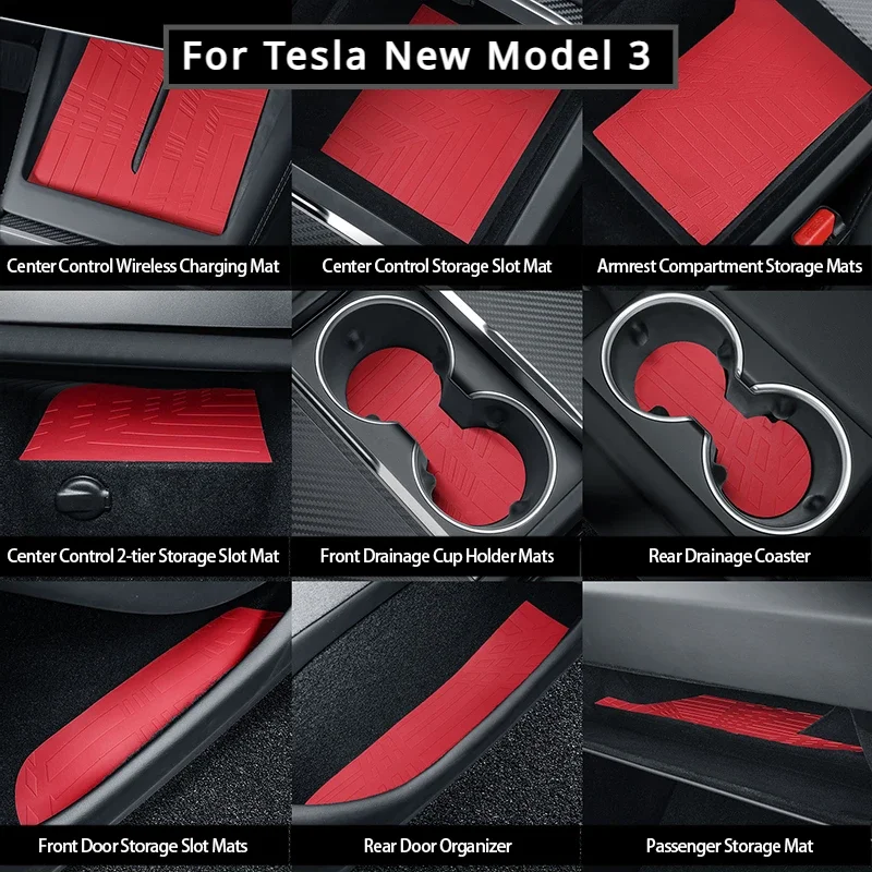 

For Tesla New Model 3 Highland Leather Car Door Slot Mats Waterproof Anti-Slip Mat Console Cup Holder Insert Coaster 11 Pcs