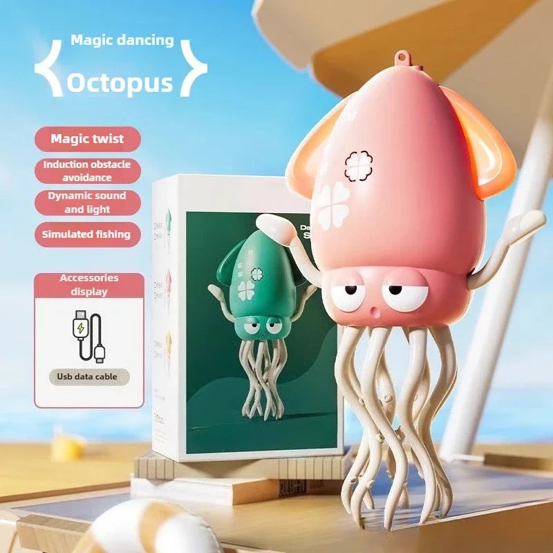 Electronic Dancing Squid Toy with Lights Music Interactive Flat Squid Toddler Development Gift for Kids Entertainment Learning