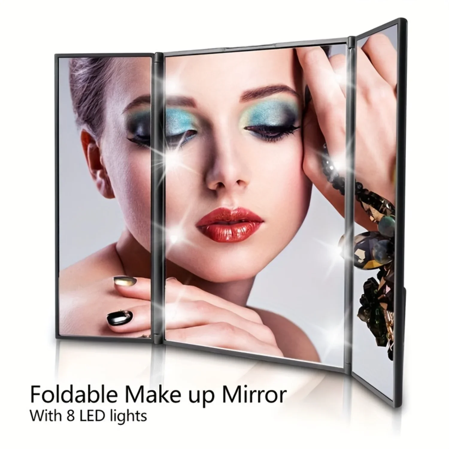 LED Tri-Fold Vanity Makeup Mirror - Illuminating Tabletop Mirror with Adjustable Brightness, Portable Design, Perfect for Beauty