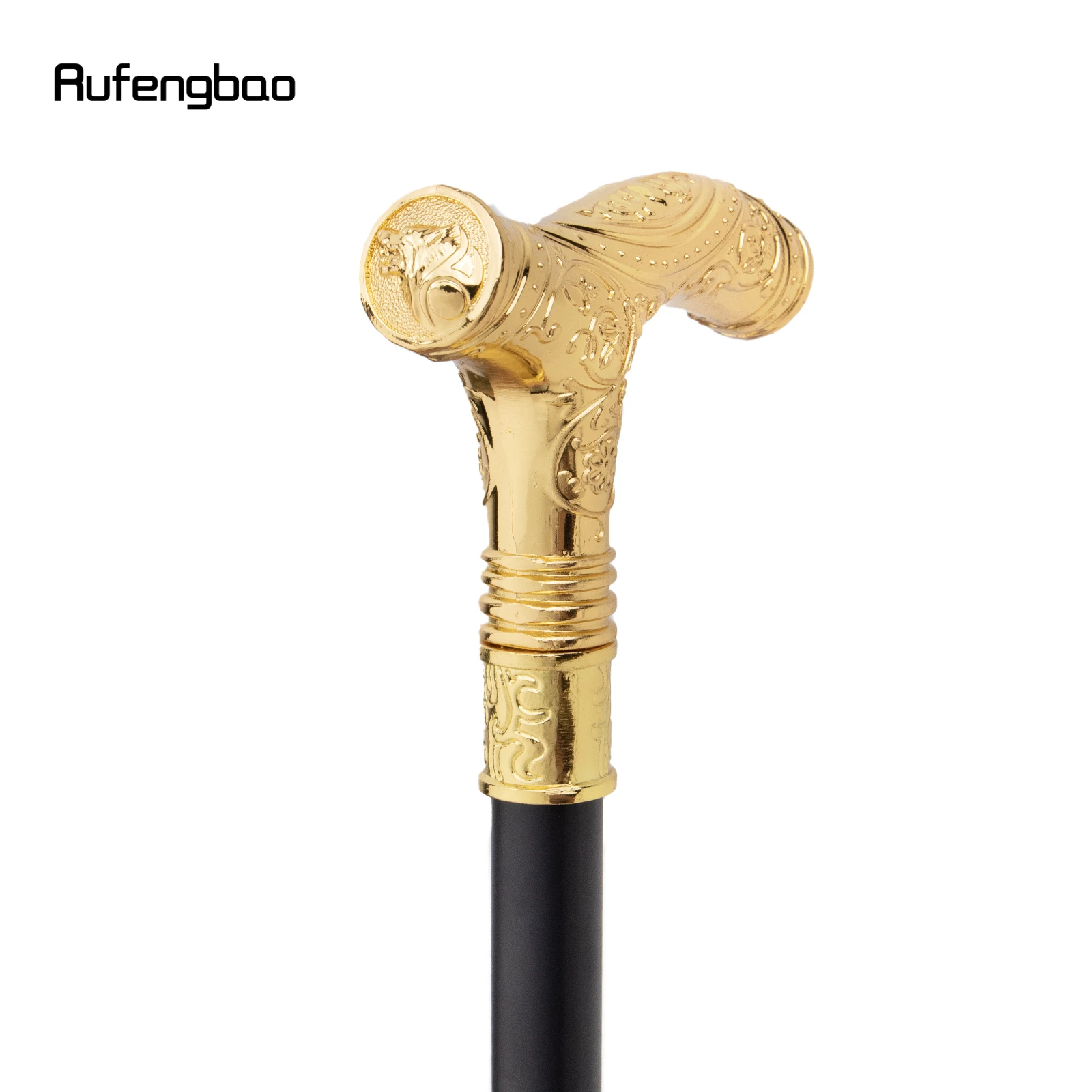 Golden Wolf Head Flower Totem Relief Walking Cane Fashion Walking Stick Gentleman Crosier Knob Walking Stick 93cm