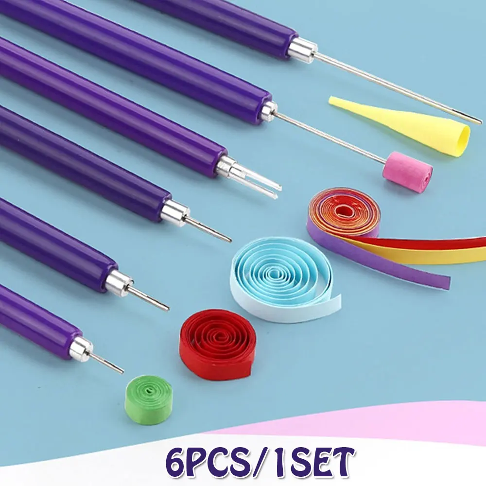 

6Pcs Quilling Paper Pen Scrapbooking Rolling Manual Craft DIY Origami PVC Handle Slotted Structure Practical Quilled Tools