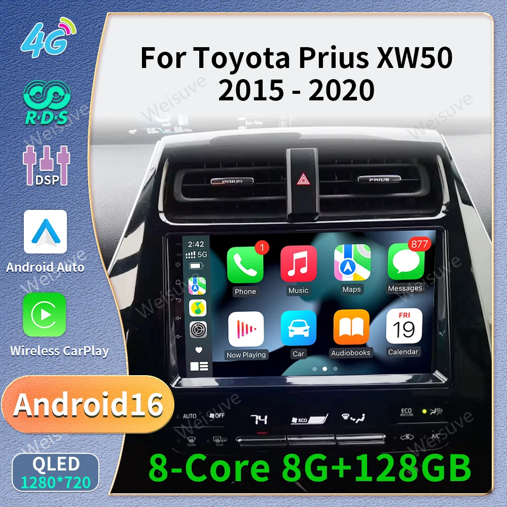 Android 16 Car Radio 4G+WIFI Carplay Auto For Toyota Prius XW50 2015 - 2020 Video Player DSP 2 din 4G WIFI Undefined Theme