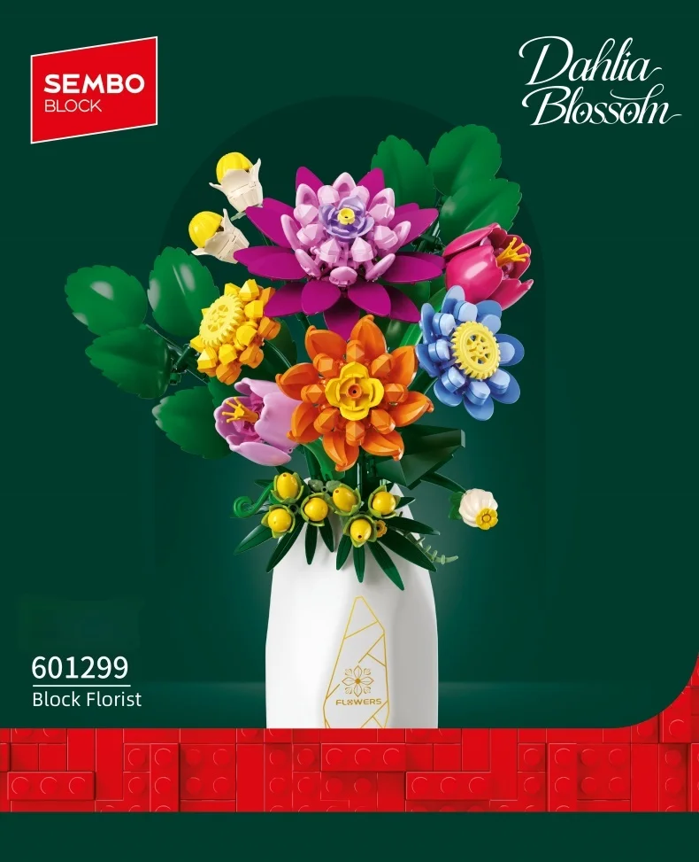 SEMBO Ewiger Blumenstrauß Bausatz MOC Rosen-Modell Bausteine Spielzeug Vase Heimdekoration Geburtstags-/Festtagsgeschenke – Detail 9