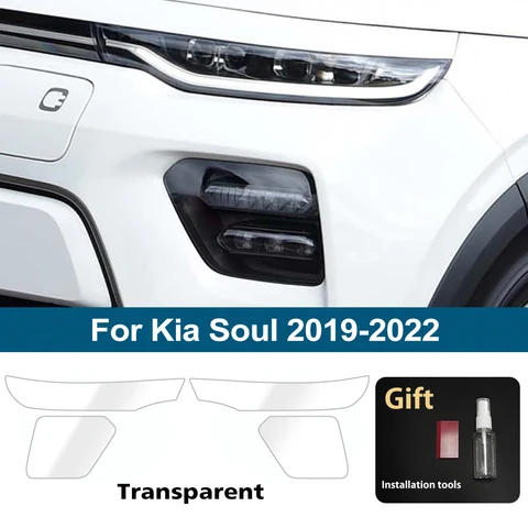 Защитная пленка из ТПУ для фар Kia Soul 2019-2022, глянцевая, дымчато-черная, предварительно вырезанная, комплект для защиты от царапин