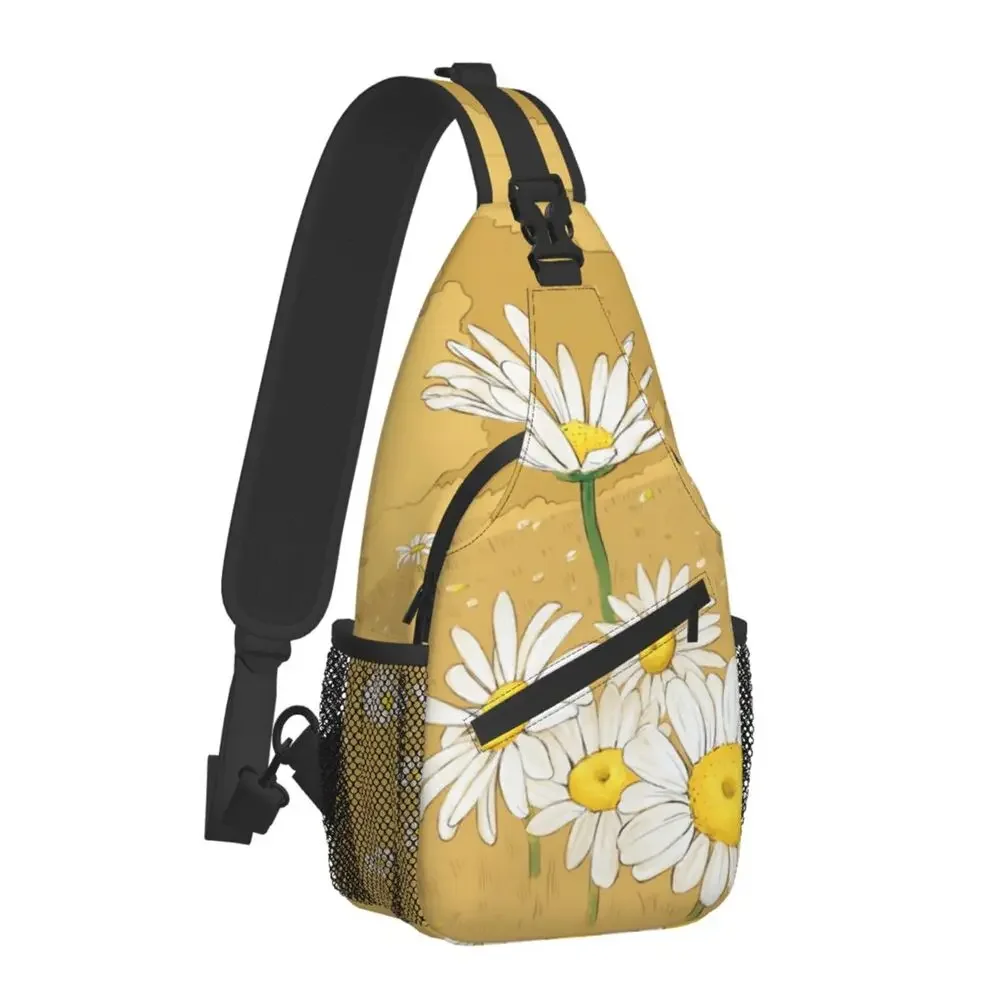 Floral Daisy Sling Chest Bag Customized Flower Crossbody Shoulder Backpack for Men Cycling Camping Daypack