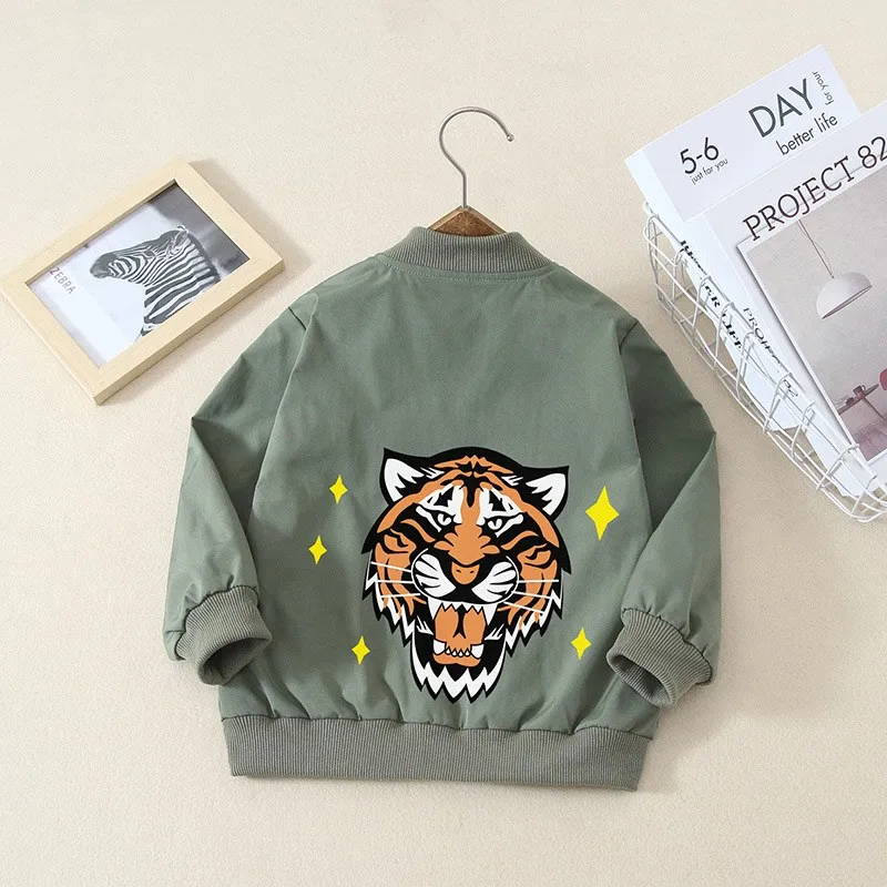 

Детская куртка для мальчиков и девочек, осенняя ветровка, верхняя одежда с рисунком тигра и динозавра, спортивная повседневная одежда для детей 2-12 лет, рождественский подарок