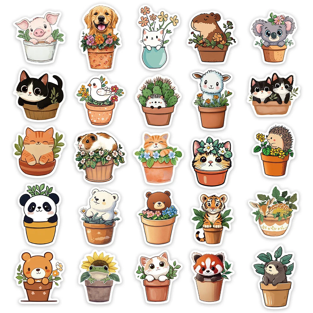 10/30/50 قطعة أصيص زهور لطيف ملصقات الكرتون الجمالية Kawaii بوعاء الحيوان الشارات الإبداعية اللعب DIY بها بنفسك الغيتار المحمول الهاتف ملصق