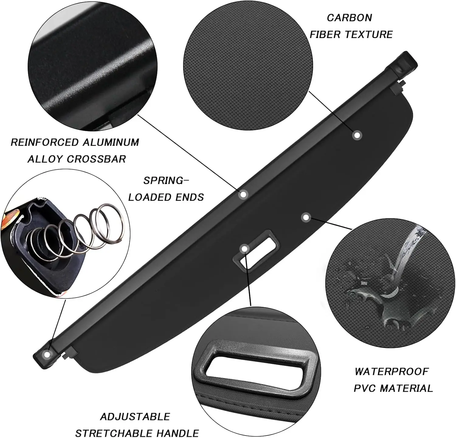 غطاء البضائع لملحقات 2019-2025 غطاء صندوق السيارة القابل للسحب غطاء أمان صندوق السيارة الخلفي الأسود غطاء حماية مقاوم للماء للبيع