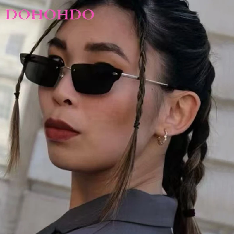 

2025 New Y2K Retro Irregular Small Punk Women Sunglasses Fashion Rimless Clear Ocean Gradient Lens Shades UV400 Lady Sun Glasses