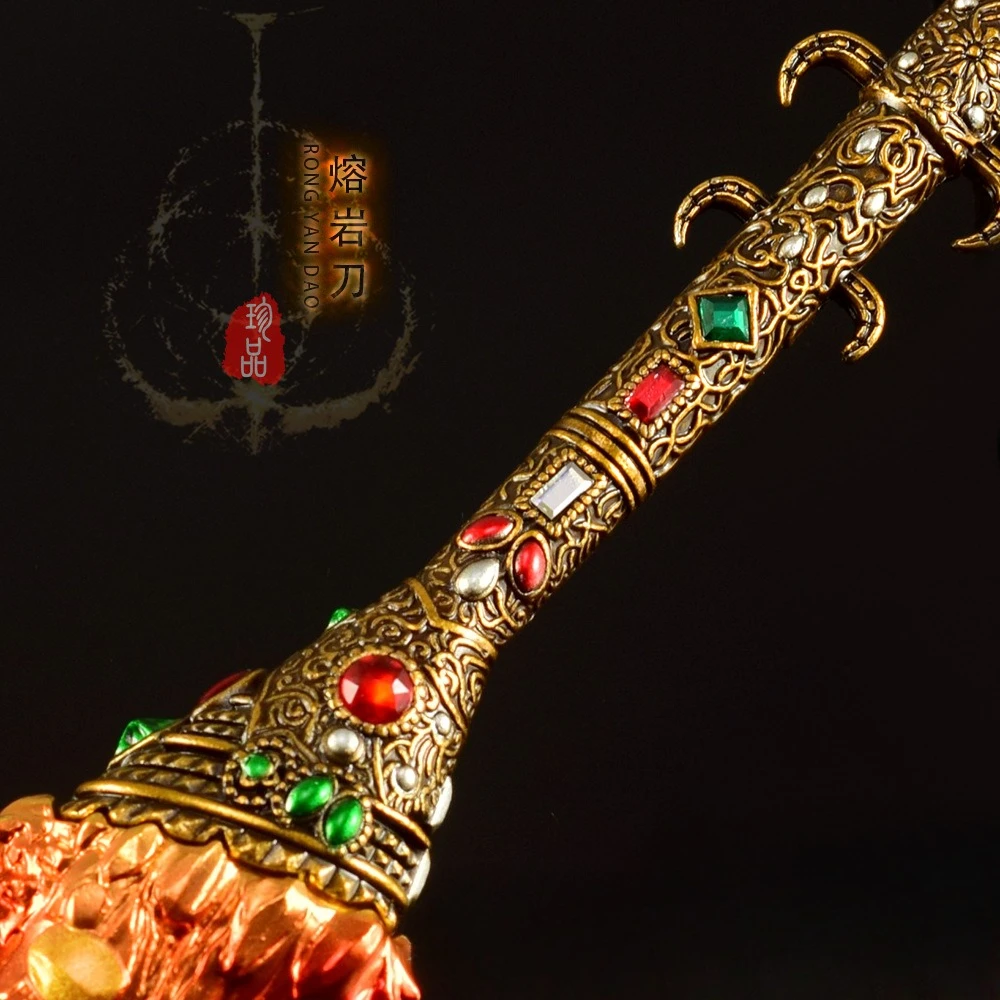 Anillo de espada curvada de Magma de 30cm, periférico de juego, totalmente de Metal, accesorios artesanales de samurái, colección de adornos, regalo para niño