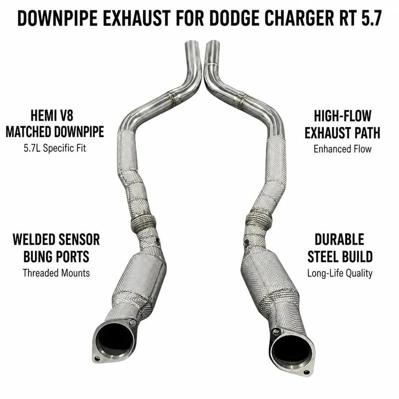 For Dodge Charger R/T LX 5.7L Hemi V8 Insulated Downpipe SUS304 TIG Welded Mandrel Bent O2 Sensor Bung 2006-2013
