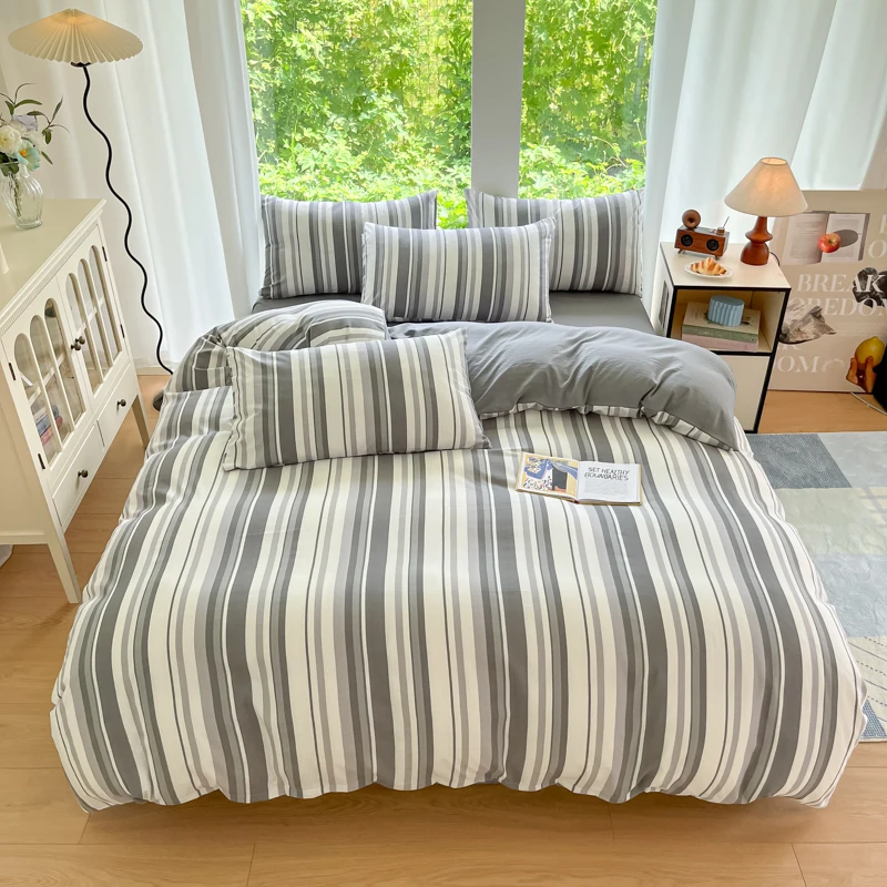 

INS серое полосатое постельное белье, комплект пододеяльников с наволочкой, одинарный полноразмерный комплект постельного белья, пододеяльник Queen/Double