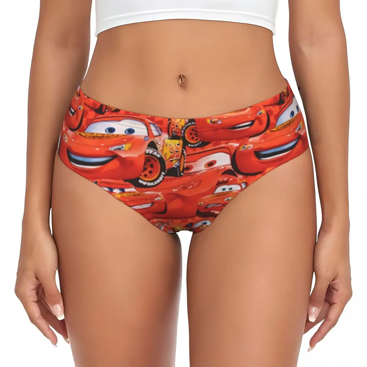 Ropa interior personalizada para mujer, bragas elásticas transpirables con diseño de Rayo McQueen Car Collage