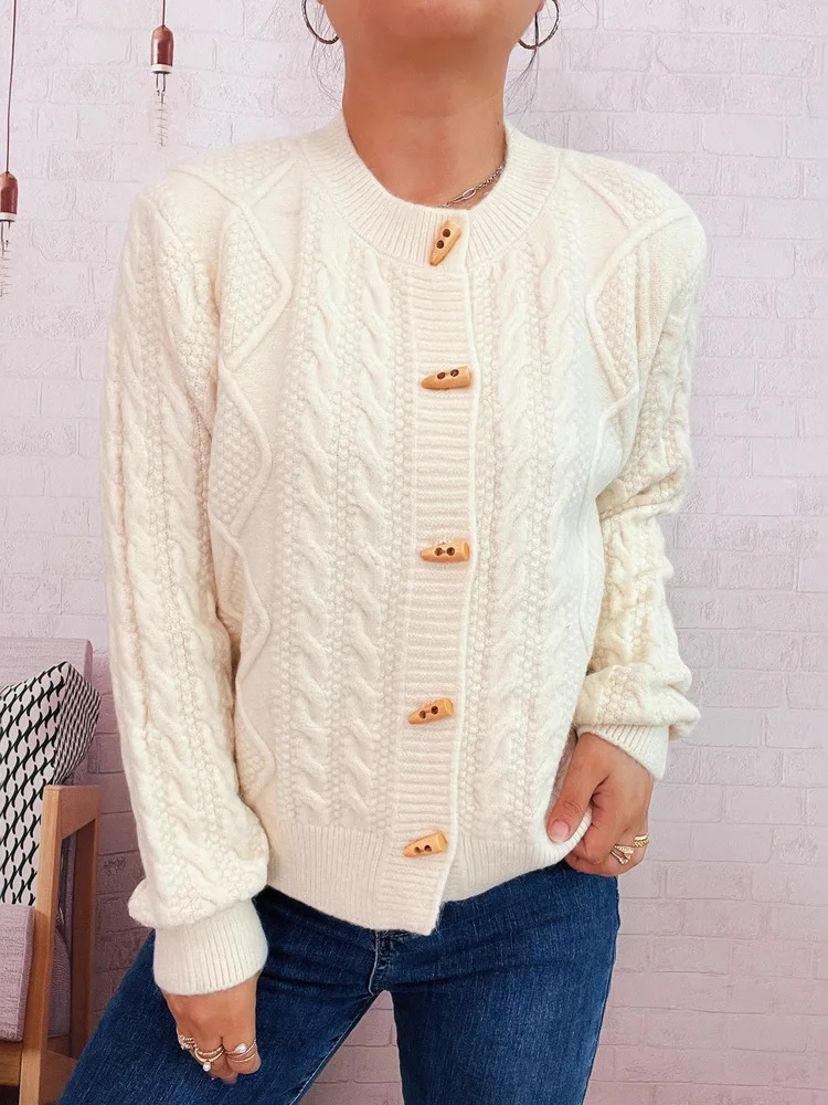 Kardigan Wanita Musim Gugur Musim Dingin Kancing Satu Warna Solid 2025 Mantel Sweater Rajut Lengan Panjang Wanita